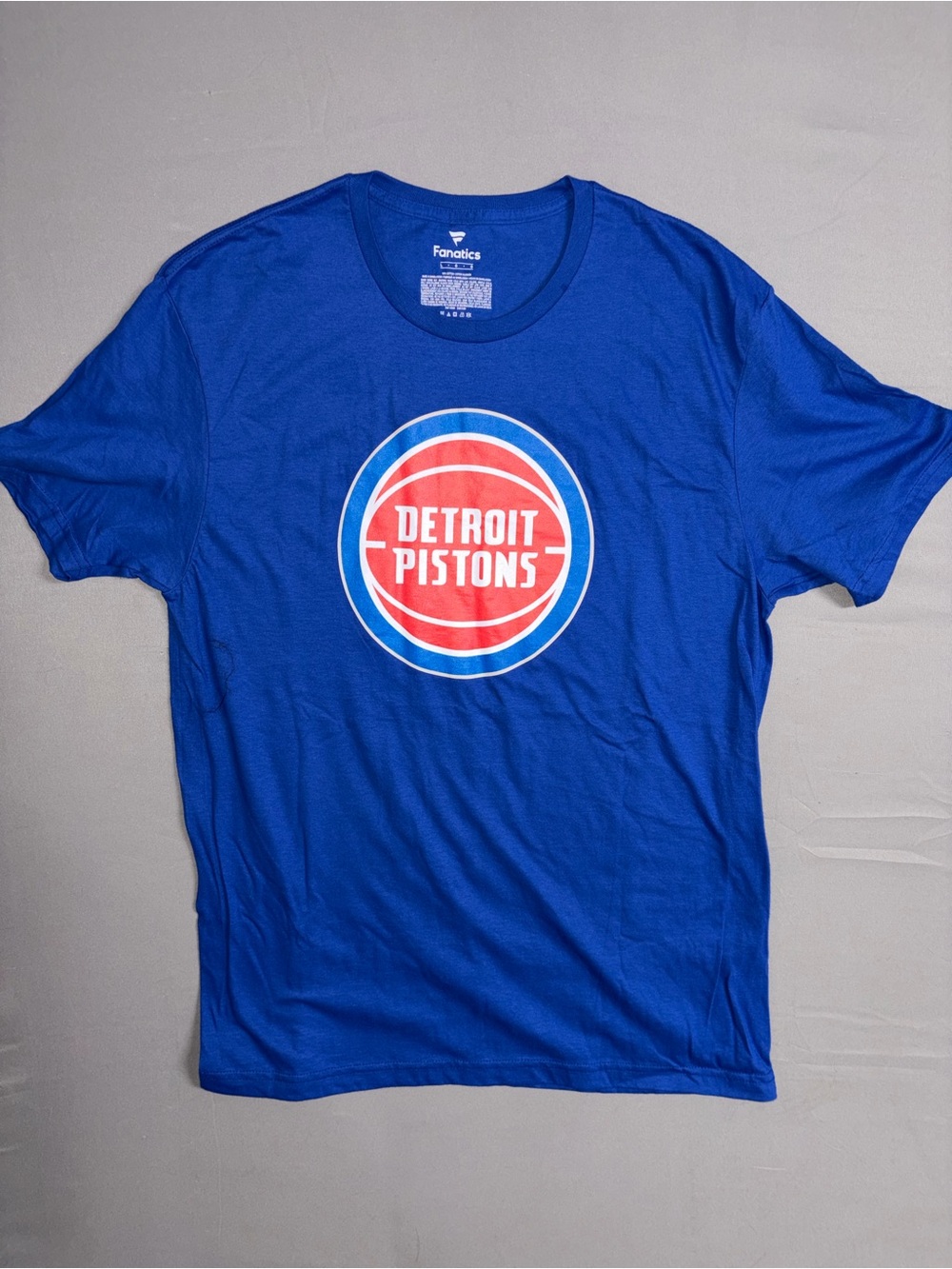 Fanatics Blue Detroit Pistons Graphic Tee with Red Logo